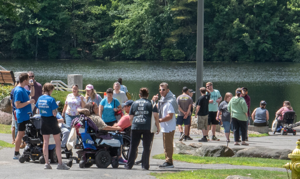 large group at pond